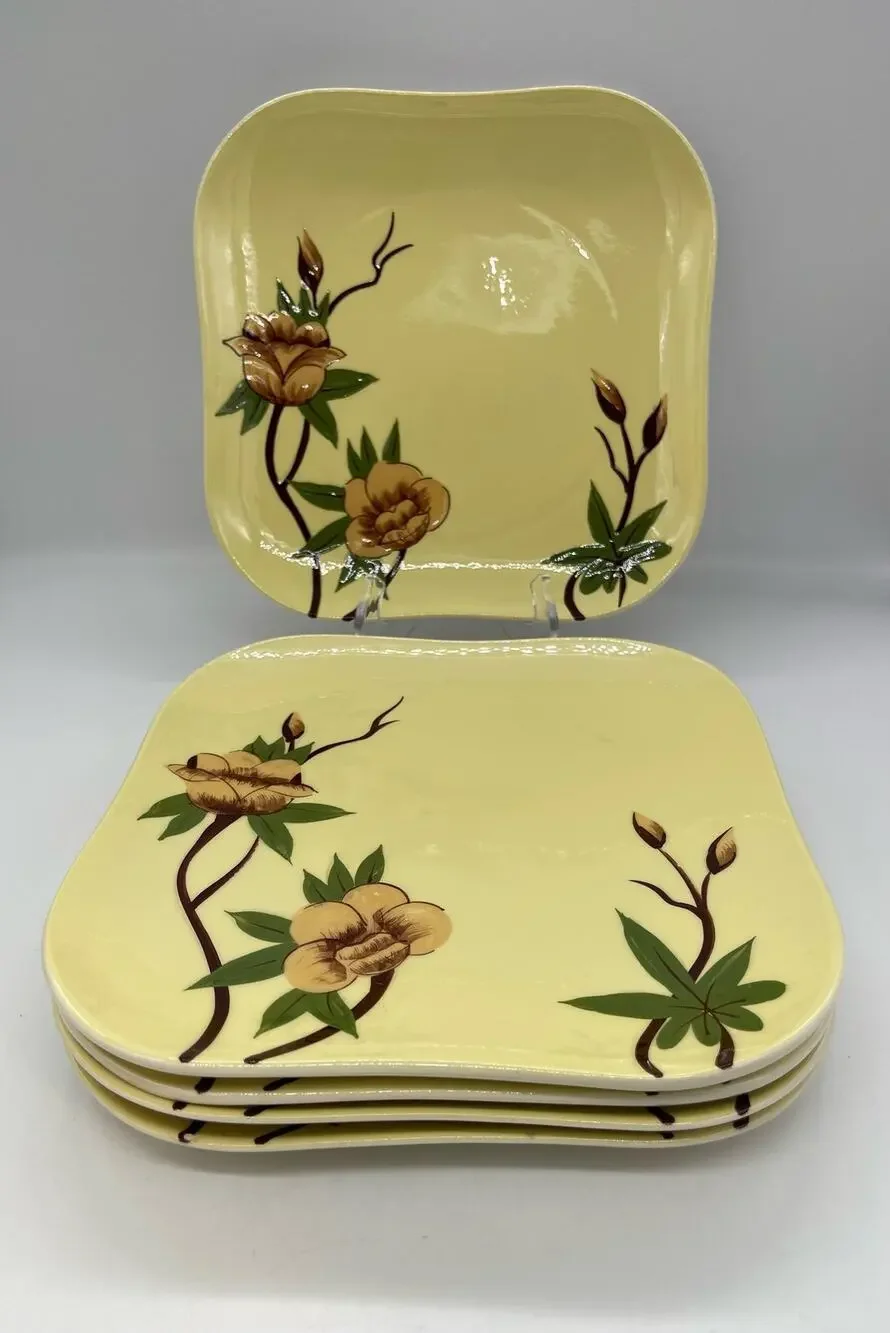 Weil Ware Yellow Rose California Pottery Set of 5  Dinner Plates 9 3/4” Vintage